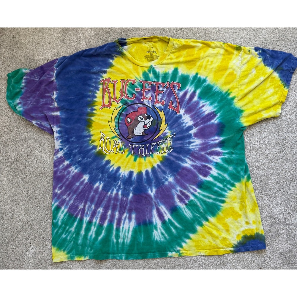 Buc-ee's Road Trippin Tie Dye Graphic T-Shirt Mens 3X Multicolor Beaver Logo